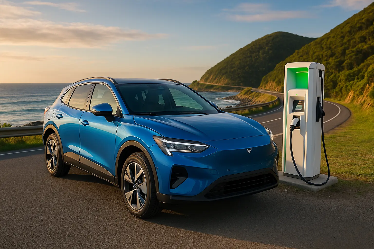 ev-road-trip-sunset-charging-coastal-drive-australia