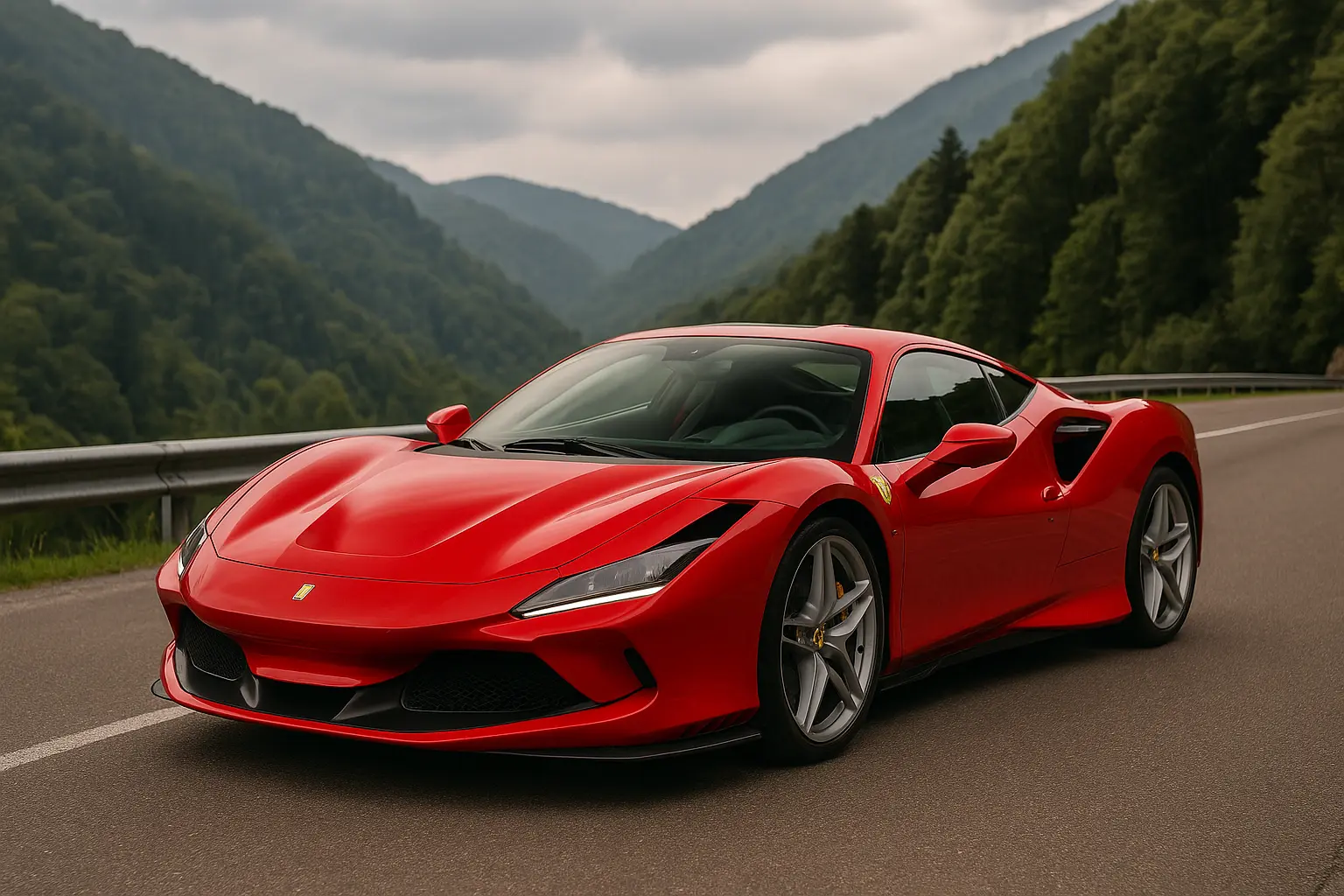 Red Ferrari Shines on a Scenic Mountain Drive