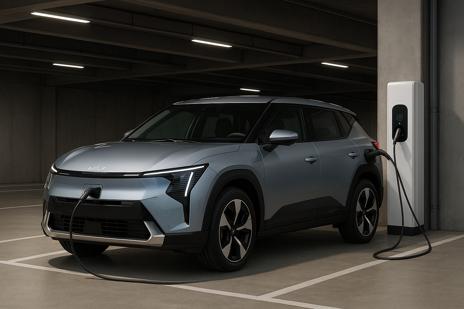 2025-kia-ev5-charging-electric-suv-indoor-garage