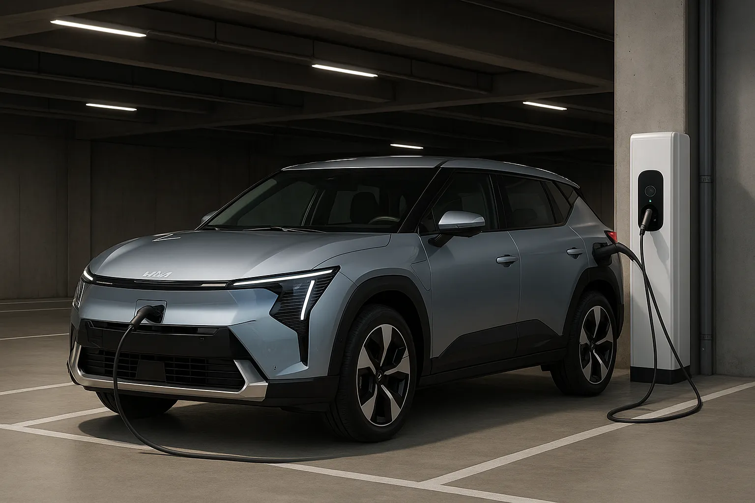 2025-kia-ev5-charging-electric-suv-indoor-garage