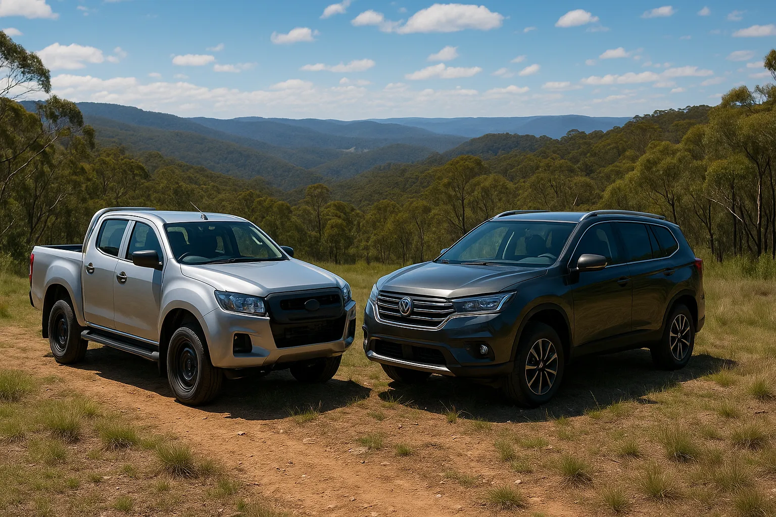 silver-ute-vs-grey-suv-aussie-outback